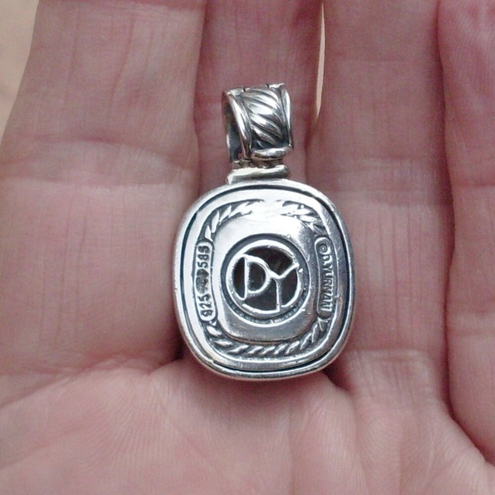 Retired David Yurman Albion Blue Topaz Enhancer Pendant w/Chain - 14K/925 - Picture 5 of 13